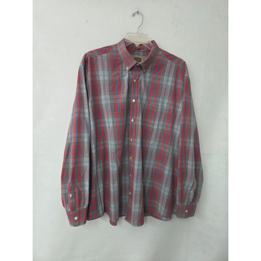 The Foundry Plaid Button Down Mens 3XLT Red Grey Blue Easy Care Long Sleeve